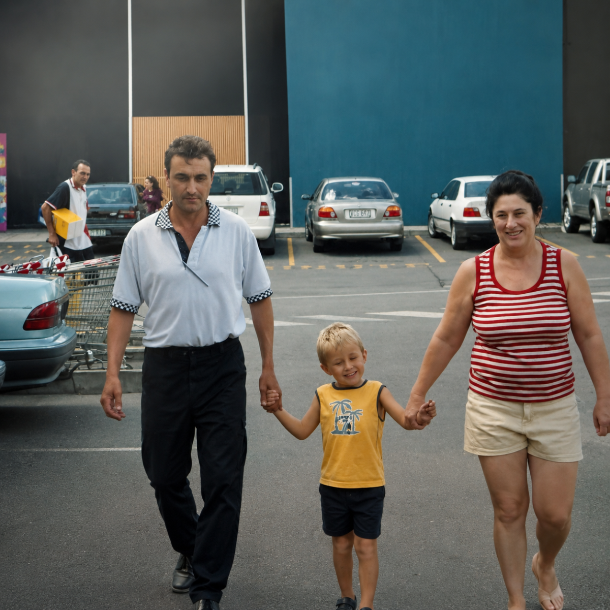 Jon with his parents outside Caloundra Shopping Centre as a child
